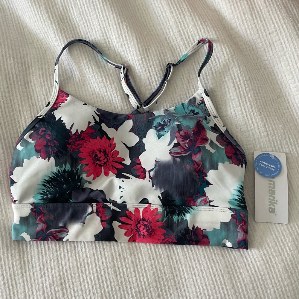Marika Floral Sports Bra with Strappy Design